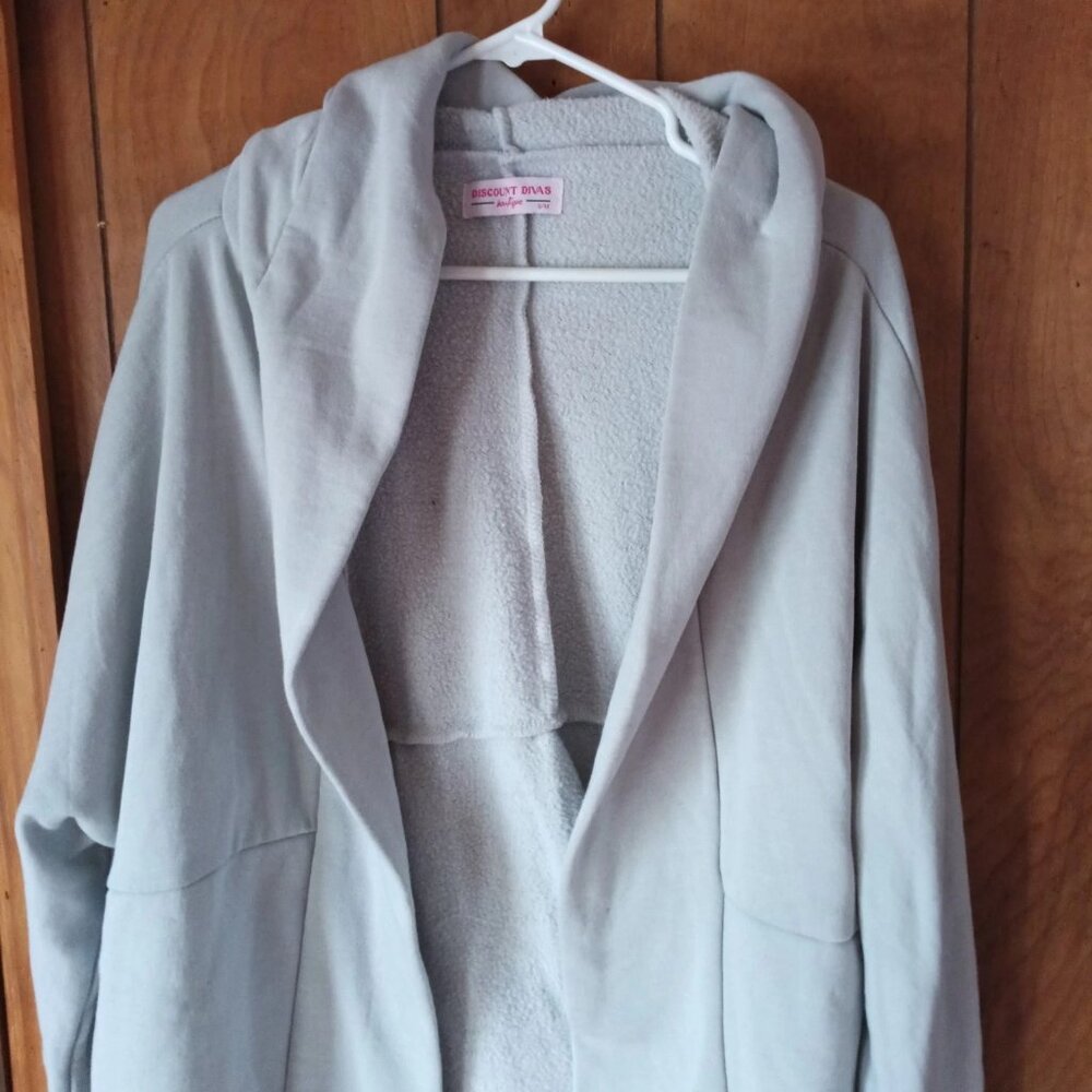 Discount Divas Open Front Hooded Sweat Jacket Size S/M Gray Lightweight Hoodie - Picture 2 of 3